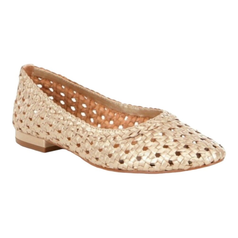 Halston Irene Womens Ballet Flats Size 7.5 Gold Woven Leather